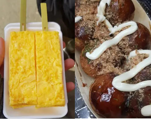 Takoyaki and Tamago are among many delicious street food choices in Japan.