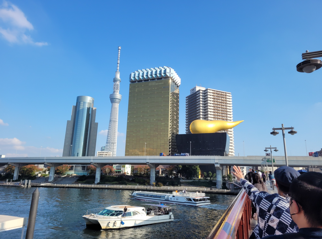 Tokyo Skytree and the Asahi Flame at Asakusa, Tokyo.