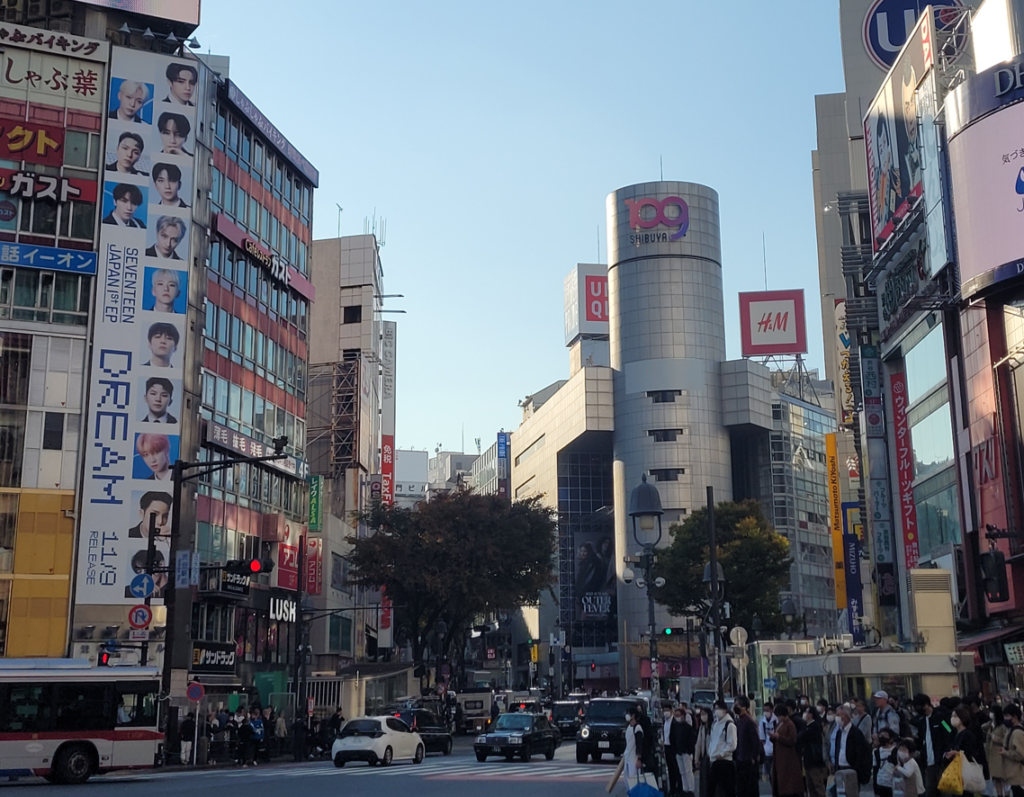 Crowded streets at Shibuya, Tokyo.
